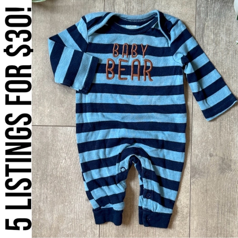 Carter’s Blue Striped Baby Bear Long Sleeve Romper One Piece Size Newborn - Picture 3 of 13